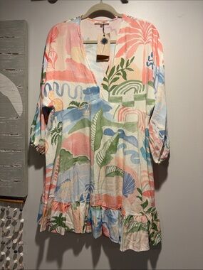 NWT Label of Love Tropical Pastel V-Neck Mini Dress